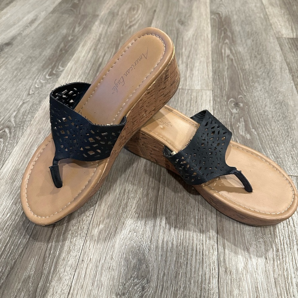 American Eagle Black Wedge Sandals